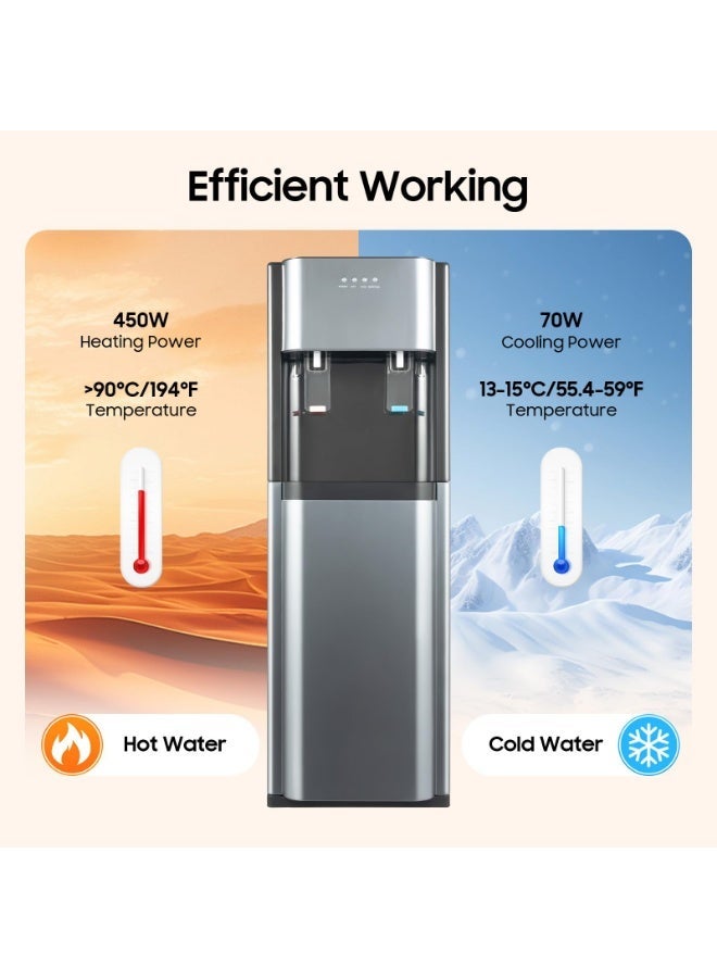 ET-LIFE Bottom Loading Water Dispenser, Stainless Steel Water Dispenser Hot & Cold Water, 5 Gallon Freestanding Water Cooler Easy Bottle Load 13-15℃/55.4-59℉; ＞90℃/194℉(Dark Gray) - Image 3